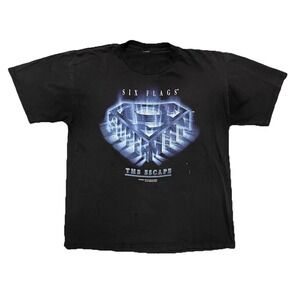 Vintage 90s Six Flags Superman The Escape T-shirt Tee Black XL Nice Fade
